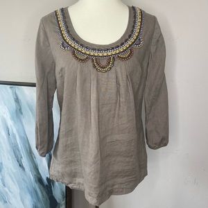Boden beaded 100% Linen top | Size 8 (US)